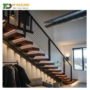 DF Custom ized Indoor Floating Staircase Design für Häuser Moderne schwimmende Eichenholz Treppenstufen aus Kohlenstoffs tahl - Product Image 1