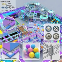 Equipo de juegos interior comercial directo de fábrica, temática SPACE PORT, con toboganes de andamios, piscina de bolas, circuito ninja, trampolín y arena