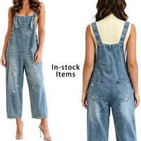 Salopette en jean large déchirée pour femme, coupe ample, style vintage, streetwear