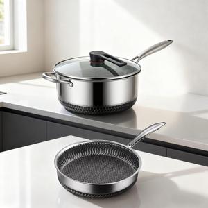 Bộ nồi chảo chống dính tổ ong 4 món thân thiện với môi trường có nắp kính |   Chảo inox 304/316 - Product Image 5
