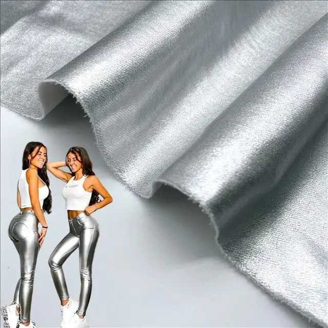 Tissus textiles jeans pour femmes en sergé tissé argent métallique à haute élasticité pour robe de pantalon