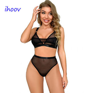 IHOOV nero maglia seducente <span class=keywords><strong>tulle</strong></span> lingerie <span class=keywords><strong>reggiseno</strong></span> e mutandine da donna Set di biancheria intima - Product Image 1