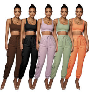 2022 taglie forti da <span class=keywords><strong>donna</strong></span> Set due pezzi primavera canotta Set <span class=keywords><strong>tuta</strong></span> <span class=keywords><strong>tuta</strong></span> con tasche pantaloni <span class=keywords><strong>Cargo</strong></span> completo da <span class=keywords><strong>donna</strong></span> - Product Image 1