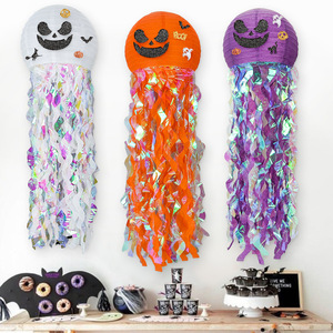 DAMAI Hot Sale Halloween DIY Jellyfish Pumpkin Orange Purple Paper Lantern Wall Hanging Decor Halloween Decorations - Product Image 1