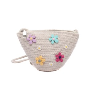 <b>Straw</b> Woven Bucket <b>Bag</b> Women's Bohemian Summer Shoulder Crossbody With Flower Embellishments Everyday Outfits - Product Image 5