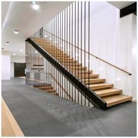 Escalier droit moderne flottant CBMmart en bois écologique avec rampe en verre pour villa et hôtel, marches en chêne massif pour intérieur