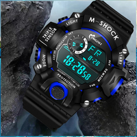 Jam tangan Digital pria, jam tangan olahraga China, jam tangan Digital LCD plastik silikon tahan air dengan jam Alarm untuk penggunaan olahraga