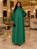 Robe plissée Miyake élégante à col montant pour femme, motif floral, couleur unie, grande taille, élastique, style Abaya musulmane, vente en gros