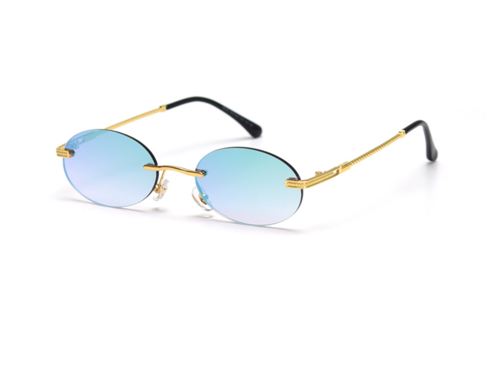 Women Ladies Oval Ocean Colorful Lens Pink Black Blue Rose Red Glasses UV400 Rimless Sun Shades Sunglasses