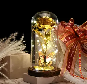 新款金箔花玻璃罩夜光情人节礼物蝴蝶led灯桌面装饰