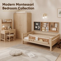 Lit pour enfants en chêne massif moderne de Jim's Room avec étagère murale multifonctionnelle et panneau perforé créatif pour chambre à coucher