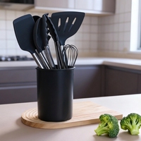 Ensemble d'ustensiles de cuisine en silicone colorés résistants à la chaleur, 13 pièces, antiadhésifs, avec manche en acier inoxydable et support