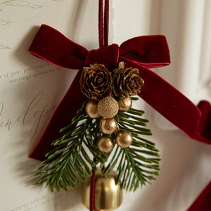 Adornos Colgantes para Decoración de Árboles de Navidad, Pequeñas Campanas, Lazos de Terciopelo, Adornos de Piña para Árboles de Navidad - Product Image 3