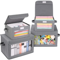 Paniers de rangement pliables en tissu avec poignée, organiseur, boîte de rangement avec fenêtre transparente pour vêtements