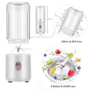 เครื่องปั่นไฟฟ้าแบบพกพา 400 มล. ชาร์จไฟได้ มินิยูเอสบี คั้นน้ำผลไม้ 6 ใบมีด ปั่นสมูทตี้ ผลไม้สด ไร้สาย ใช้ในบ้าน - Product Image 4
