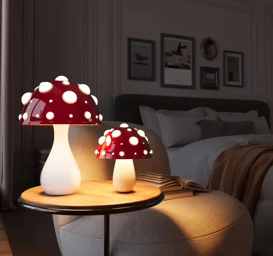 Venda direta da fábrica novo design criativo decoração de interiores moderna lâmpada vermelha cogumelo luz noturna