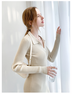 Abito da <span class=keywords><strong>donna</strong></span> elegante casual con scollo a V e maniche lunghe, <span class=keywords><strong>in</strong></span> <span class=keywords><strong>maglia</strong></span> a costine, vestito aderente, maglieria all'ingrosso - Product Image 3