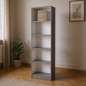 Librería Db Zachary Slim de 5 Estantes, 33x15x85cm, Gris Blanco, Madera, Estante de Almacenamiento para Sala de Estar - Product Image 2