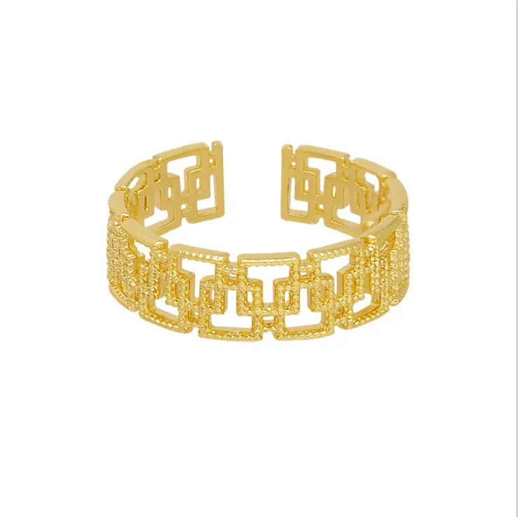 خاتم إصبع كلاسيكي للجنسين, هدية شخصية نسائية عصرية مطلية بالذهب بتصميم هندسي مفرغ على شكل عصابة إصبع كلاسيكية للجنسين