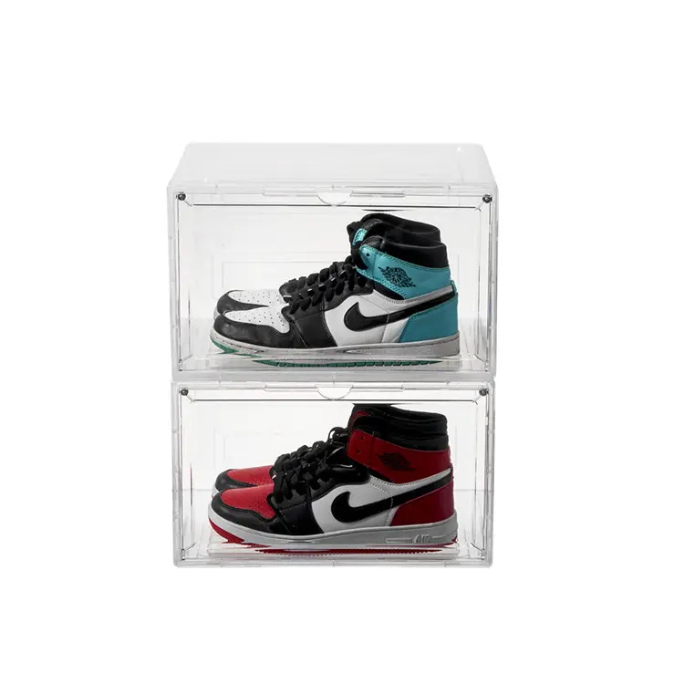 Stackable Drop Front Plastic Sneaker Show Box Shoe Display Case Magnetic Shoe Container Storage Box