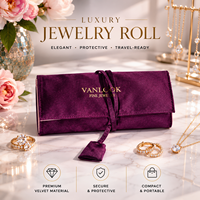 Organisateur de voyage en velours de luxe pour bijoux avec poches zippées, porte-colliers, logo personnalisé, rangement de bijoux et emballage cadeau