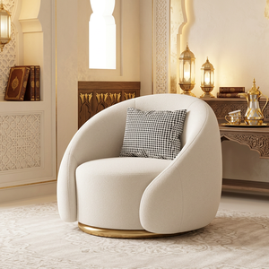 Fauteuil pivotant Boucle de conception italienne en gros, fauteuil lounge asymétrique moderne avec base métallique et tissu écologique pour salon et centre commercial - Product Image 1