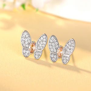 Eleganti Orecchini a Farfalla con Diamanti, Oro Bianco, Taglio Marquise, Diamanti Naturali di Fantasia, Gioielli in Argento per Uso Quotidiano Femminile - Product Image 4