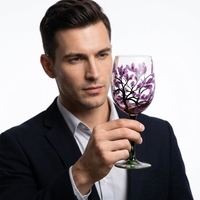 Verre à vin peint à la main de 450 ml, sans plomb, avec pied rond, motif floral, pour vin rouge et blanc, idéal pour les fêtes