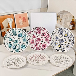 Luxury Botanical Branch Bone China Plates Ornate Floral Pattern Eco-Friendly Dishwasher Microwave Safe for Elegant Dining - Product Image 1