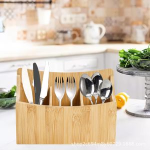 Portacuchillos de bambú, organizador de almacenamiento de escritorio de 7 piezas para cubiertos de cocina con ranuras para tenedores y cucharas - Product Image 1