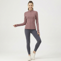 Veste de yoga ajustée pour femme à col montant, haut d'entraînement à manches longues entièrement zippé, veste de sport avec trous pour les pouces pour la course et le fitness