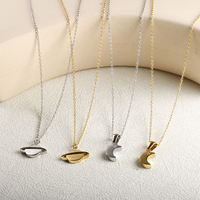 Kalung Persahabatan Bulan dan Saturnus untuk Wanita, Liontin Logam Stainless Steel, Kalung Tradisional, Perhiasan Rantai Trendi