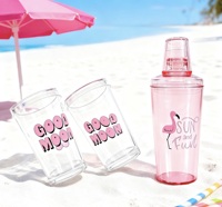 Shaker à cocktails WS Brand WS-B027st, shaker à cocktails rose flamant rose avec logo personnalisé, verres transparents, pour mariage, cadeau de la Saint-Valentin