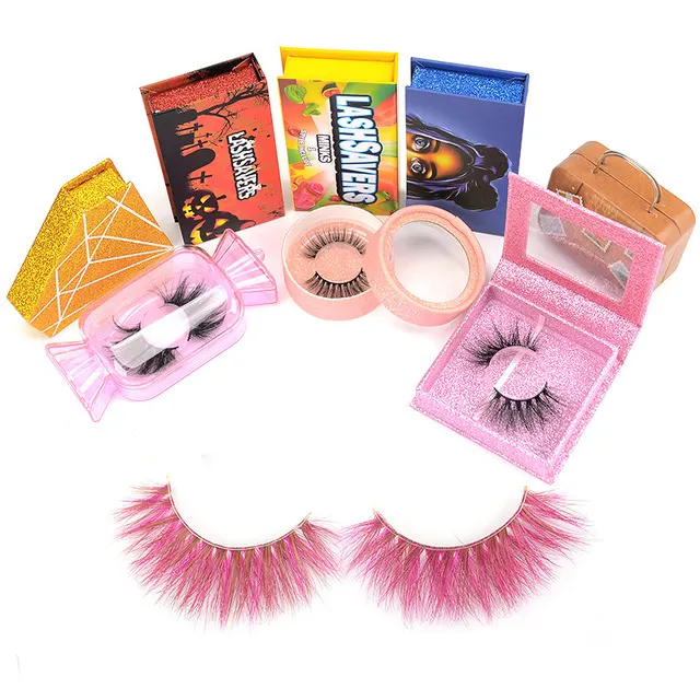 2021 new style cheap 25mm 15mm 20 pairs natural curled pink dropshipping lash book russian faux fluffy false 3d full mink lashes
