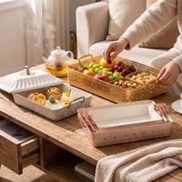 Ensemble de plateaux de service en plastique transparent à motif de roses avec bordure et poignées dorées, plateaux décoratifs pour la cuisine, les fêtes, la table basse