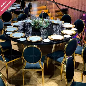 Fábrica atacado luxo elegante ferro ouro couro round-back jantar cadeira do hotel banquete casamento salão cadeira para jantar