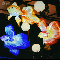 Lanternes suspendues en soie imperméables pour l'extérieur, motif poissons rouges et Bettas, idéales pour les attractions touristiques