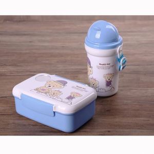 New Kids Cartoon Bento Set 500Ml Straw Bottle Plastic <b>Lunch</b> <b>Box</b> With Water Cup Combo - Product Image 4