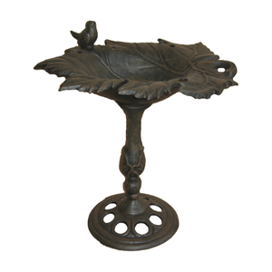 Cast Iron <strong>Bird</strong> <strong>Bath</strong> for Garden Leaf Shaped <strong>Pedestal</strong> Birdbath Traditional Style Rustic Metal Effect Standing Outdoor Water Bowl - Product Image 1