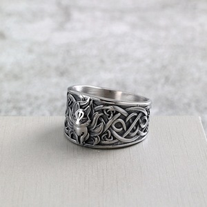 Anillo de Hombre de Acero Inoxidable Estilo Nórdico Vintage Yunnique, Diseño de Zorro de Nueve Colas Vikingo, Patrón Animal Geométrico, Estilo Hip Hop, Regalo - Product Image 2