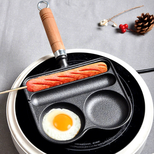Padella in ghisa <span class=keywords><strong>antiaderente</strong></span> per salsicce, uova, torte di riso e spiedini di agnello, con coperchio in legno - Product Image 2
