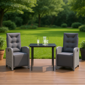 Conjunto de Bistró de Ratán Sintético Gris con Cojines, Muebles de Jardín para Exteriores, 2 Plazas, Estilo Contemporáneo - Product Image 2