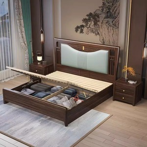 Venta caliente moderno estilo simple cama de <span class=keywords><strong>madera</strong></span> maciza <span class=keywords><strong>cabecero</strong></span> suave tamaño king Queen cama slient tablón marco de <span class=keywords><strong>madera</strong></span> cama doble - Product Image 3