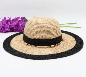 DS Wholesale Mixed-colors Big Brim Wide Brim Natural Raffia Straw hat Crochet hat Sombrero for women