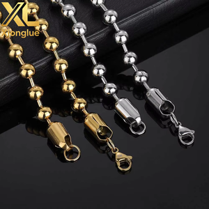 Wholesale Fashion Hip Hop Stainless Steel Gold Plated Geometric Ball Bead Link Chain Bracelet Jewelry for Women <b>Men</b> - Product Image 5