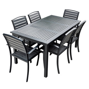 Conjunto de Mesa y Sillas para Jardín, 6 Plazas, Aleación de Aluminio, Resistente a la Intemperie, Diseño Contemporáneo, Muebles de Patio - Product Image 1
