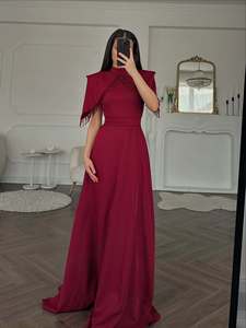 <span class=keywords><strong>Robe</strong></span> longue décontractée à manches chauve-souris, couleur unie, élégante, avec taille perlée, pour soirée, col montant, à franges, style <span class=keywords><strong>robe</strong></span> de soirée - Product Image 5