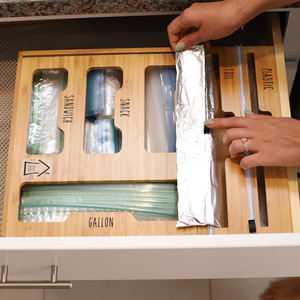 Distributeur de sacs de <span class=keywords><strong>rangement</strong></span> en bois et de papier aluminium, support en bambou pour l'organisation de la cuisine, pour rouleaux de 12 pouces - Product Image 4