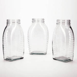 Queenline cổ điển 330ml thực phẩm lọ thủy tinh kim loại nắp nhỏ giọt 4oz Công suất màn hình vuông in mật ong sốt cà chua bơ đậu phộng dán - Product Image 1