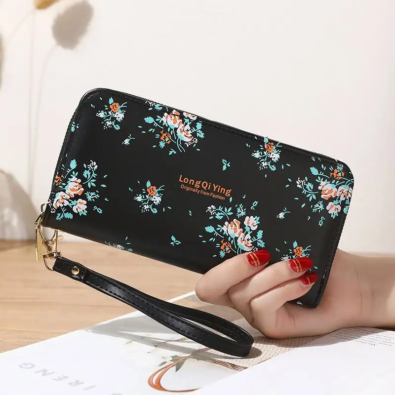 Moda flor muñeca ASA teléfono caso dinero bolsillo bolsa carteras PU cuero señoras monedero mujeres largo